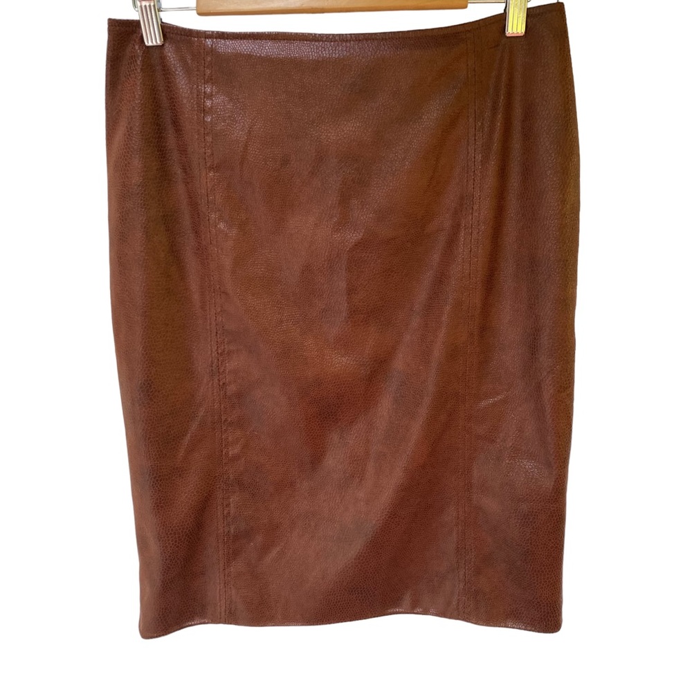 Chico’s Faux Skin Pencil Skirt Size Small Rust Brown Fully Lined Back Vent